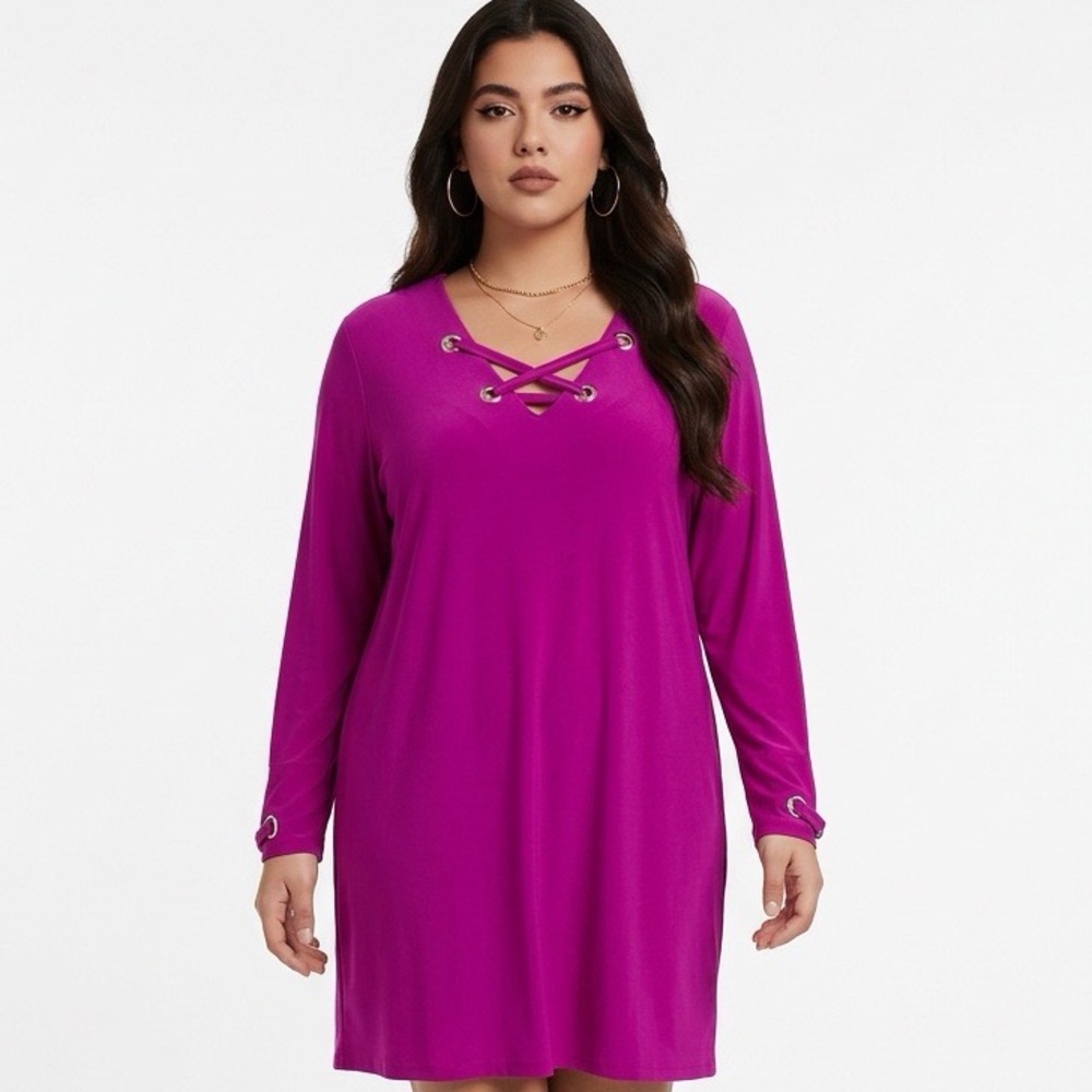 JM Collection Crisscross Grommet 30” long Tunic Top 3X Magenta bohemian tunic